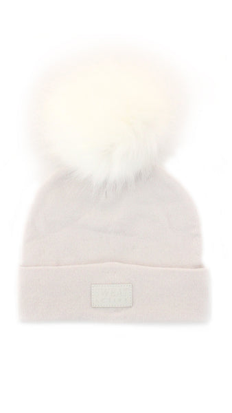 Fur Pom Beanie Hat - Pearl