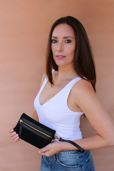 Neoprene and Leather Wristlet Pouch