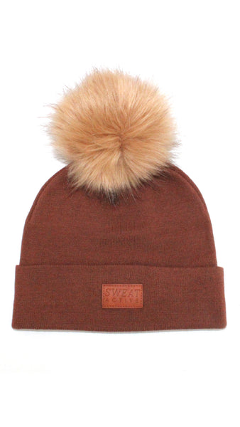 Fur Pom Beanie Hat - Clay