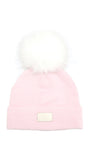 Fur Pom Beanie Hat - Light Pink