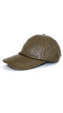 Leather Baseball Cap - Army Green